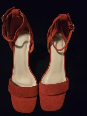 Red Ankle-Strap Block Heel Sandals